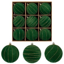 Briful 4'' Velvet Flocked Christmas Ball Ornaments   9  pcs Green Xmas Balls B...