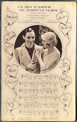 MUSIC POSTCARD~FRANCE~SHEET MUSIC~UN MOT D AMOUR DE TEMPS EN TEMPS~LOVE SONG