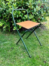 Green, Vintage Folding Child's Chair - Lift-up Seat With Metal Legs.