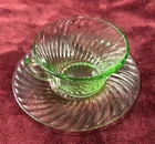 Vintage Green Depression Vaseline Glass Tea Cup & Saucer Uranium