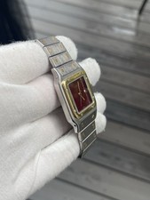 Cartier Santos Carree Burgundy 29mm Two Tone Automatic Watch w/ Box & Booklet 3
