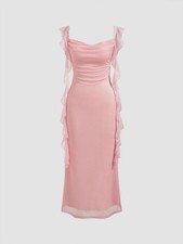 Cider Cowl Neck solid glitter ruffle hem maxi dress lt pink NWT sz M (US 6)