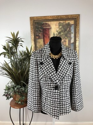 Kasper Women s Houndstooth Blazer Jacket 6 Black White Dressy Career One Button