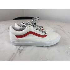 Vans Unisex UA Old Skool White Red Canvas Athletic Skateboard Shoes Size UK 4.5