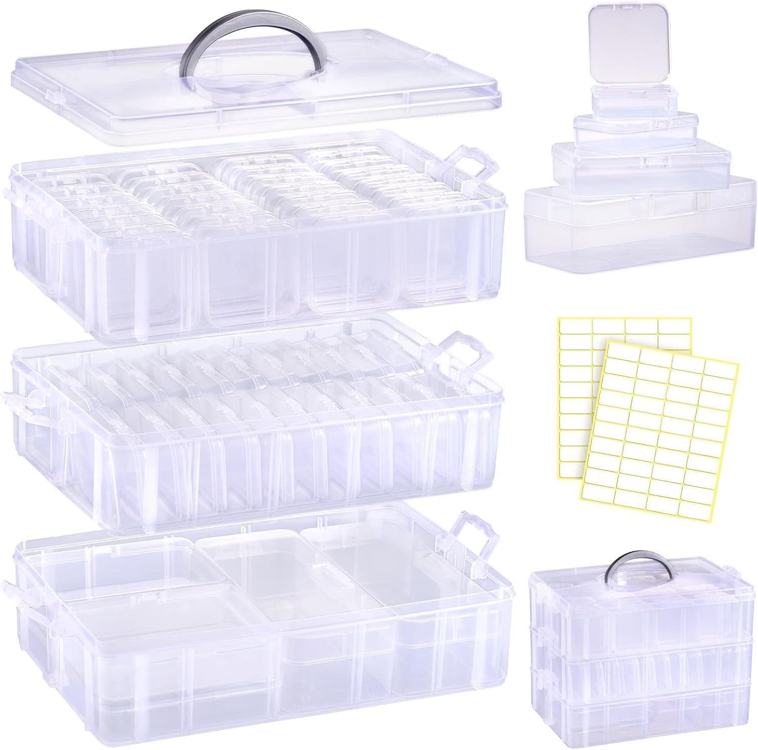 56-Piece Bead Organizer Box with 3-Tier Stackable Plastic Containers and Lids