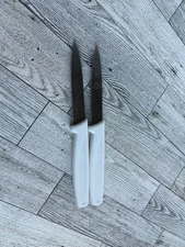 Choice 3 1/4" Smooth Edge Paring Knives with White Handles Set of 2