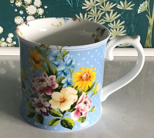 Image of KATIE ALICE Floral Mug Cup Pretty Blue and White Flowers Ceramic English Garden