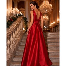 Alfred Sung Garnet Red Satin V-Back Formal Gown Sz 6 NWT Floor Length Gala Dress