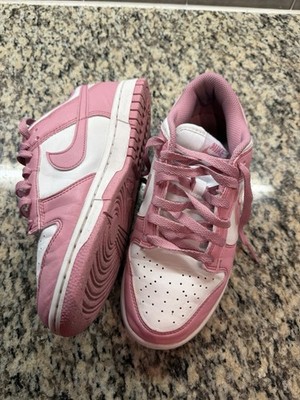 Nike Girls Pink White Leather Low Top Sneakers Lace Up Comfort Casual