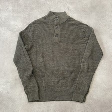 Croft & Barrow Henley Jumper Mens Large Button Neck Chunky Knit Sweater, Brown