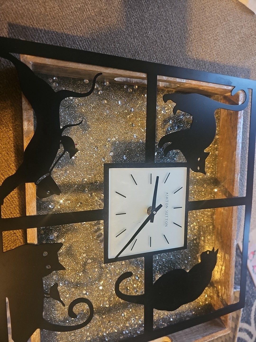 Ashton Sutton Wall Clock Black Cat Bird Mouse Halloween Square Quiet Run