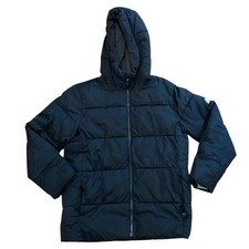 Gap kids Black Puffer Coat Boys Size XXL Fleece Lined Hood Neon Green Interior