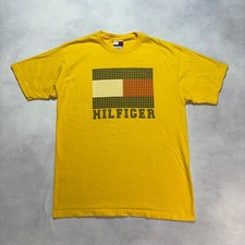 Vintage Tommy Hilfiger Graphic T-Shirt Men's M Pixel Flag Logo Made in USA Y2K