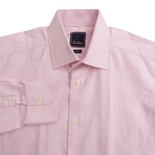 David Donahue Mens Dress Shirt Pink Houndstooth Trim Fit 16.5 32/33 Cotton
