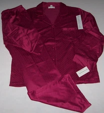 NWT Miss Elaine CRANBERRY PINK Geometric Square Brushed-Back SATIN Pajama Set M