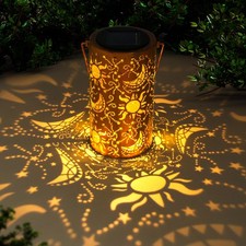 Solar Lanterns Outdoor Hanging Lantern Lights,Sun Moon Metal Decor Lanterns-Wate