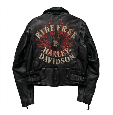 Harley Davidson Vintage Leather Jacket Men Ride Free Eagle Flame