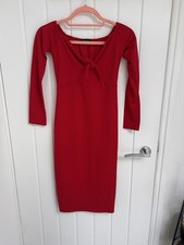Women’s PrettyLittleThing Red Tie Front Bodycon Dress UK 10
