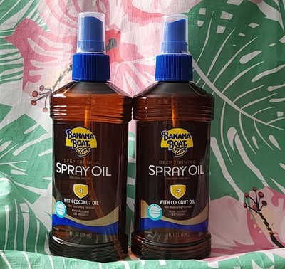 Banana Boat SPF 4 Deep Tanning Oil Spray 8 Fl Oz ( 2 ) Coconut Banana Ext...