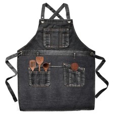 Denim Apron with Multi Pockets for Kitchen, Cooking, BBQ  Gardening Black