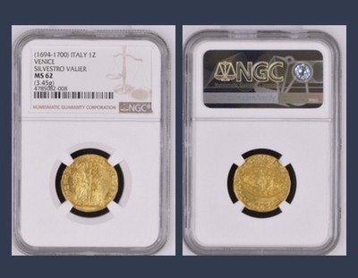 1694–1700 Venice 🇮🇹 Gold Zecchino 1Z MS62 NGC Historic Ducat