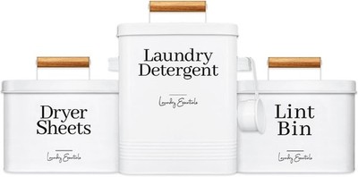 (3 Pack Bundle Modern Farmhouse Laundry Detergent Container & Lint Bin & Dryer