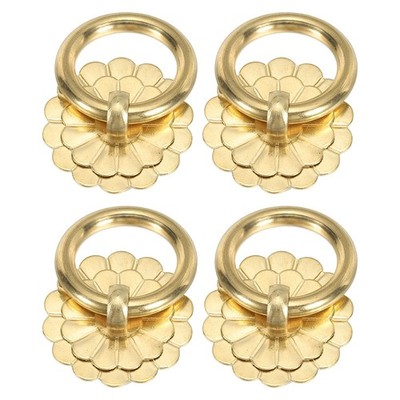 4Pcs 1.18'' Brass Drawer Pulls and Knobs with Screws, Gold Tone