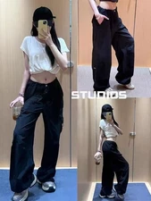 AIo Pants Elastic Rope style Quick Drying Loose Workwear Wide Leg Pant for Women