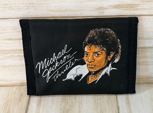 Vintage 1980's Thriller Trifold Tri-Fold Black Wallet Michael Jackson Retro