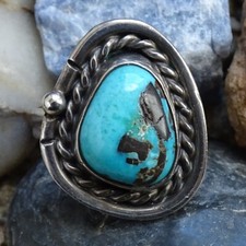 Vint Navajo Native American Turquoise Ring Size 6 1/4 Sterling Silver Handmade