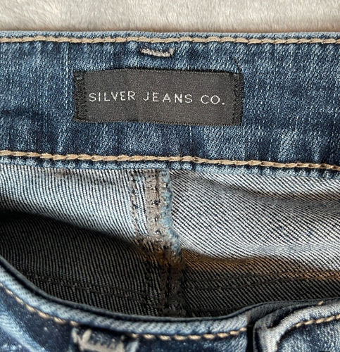 Silver Jeans Elyse Straight Denim Blue Jeans Stretch Womens Sz 25X32 Distressed - Picture 14 of 15