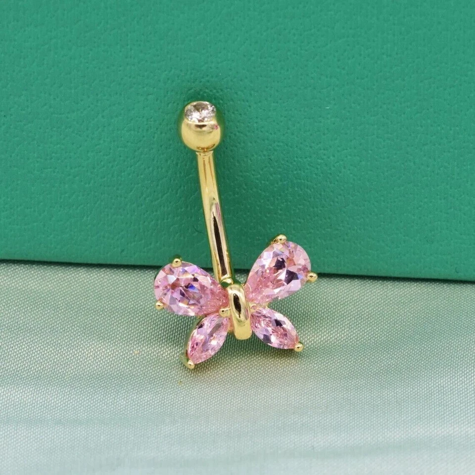 Pear Cut Lab-Created Pink Sapphire Engagement Belly Button14K Yellow Gold Plated - Image 3 of 4
