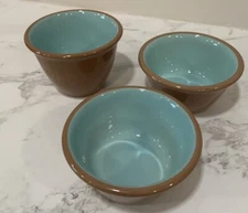 Taylor Smith Taylor Chateau Buffet Turquoise & Brown Custard Cups -2 Sizes -3pcs
