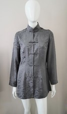 Shanghai Tang Grey Jacquard Silk Jacket Oriental Mandarin Uk12 Us