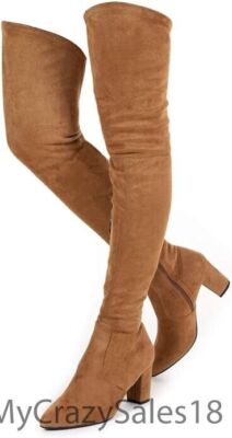 N.N.G Women Over Knee Boots Suede Stiletto Heel Brown EU 42