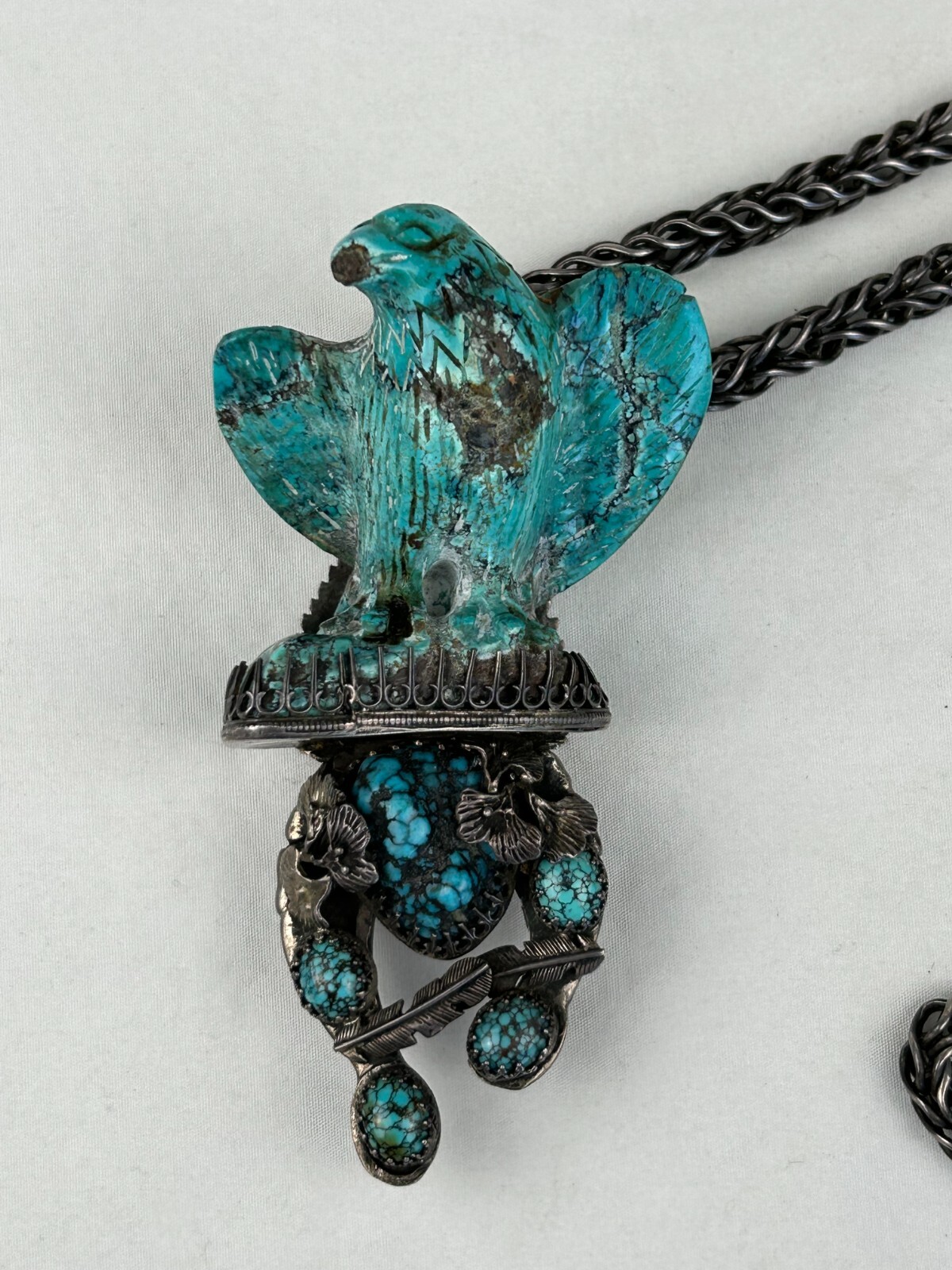 HUGE Vintage Sterling & Carved Turquoise Eagle Necklace SIGNED Bob ...
