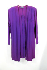 VINTAGE 2pc Set Long Blouse Pants Women Size 8 Purple Elastic Waist 80's 90's