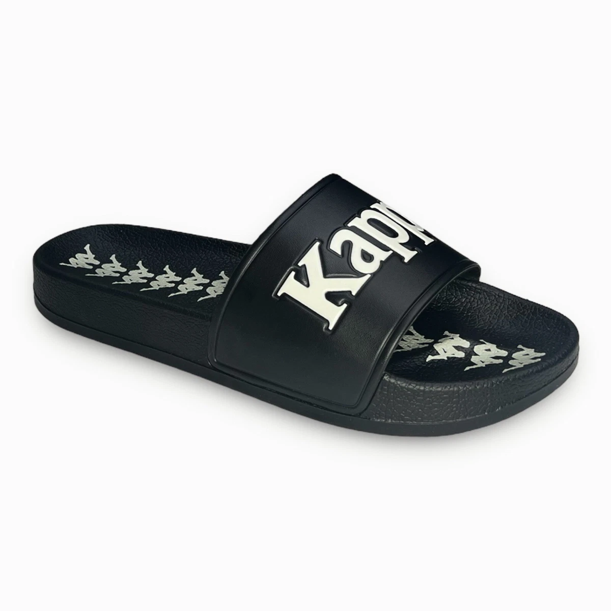 Kappa 222 Banda Adam 17 Black Oatmeal Logo Slides Womens Size 9 US New