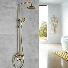 Antique Brass Bathroom Shower Faucet Set 8" Rainfall Head Combo with Tub Spout
