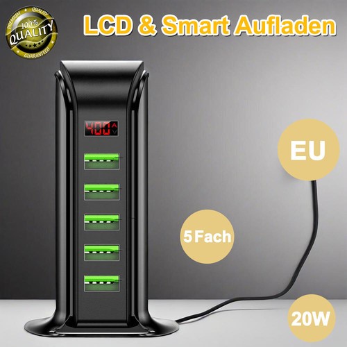 5V 4A USB Schnellladestation Hub Mehrfach LCD Multi USB Port Ladegerät Adapter
