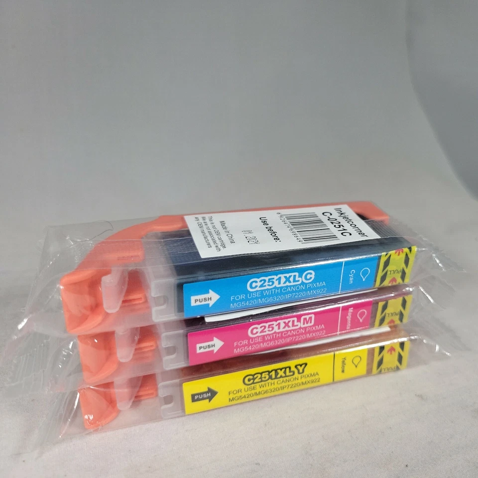 Inkjetcorner C-0251C C-0251M C-0251YLot of 3 Ink Cartridges Sealed Expired 1/21 - Image 4 of 4