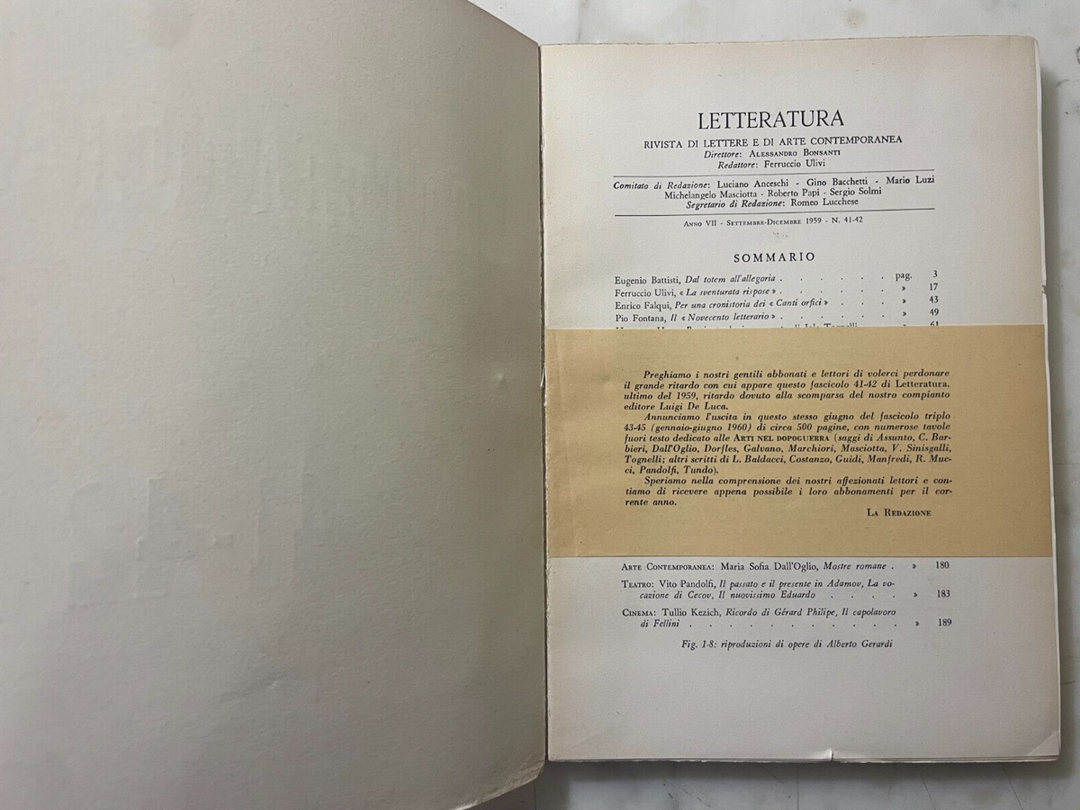 Rivista Letteratura 1959 N 41-42 Cecov Pinocchio Hermanne Hesse