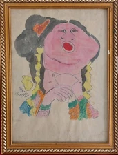 George Bahgoury , Egyptian ,1932 ,  Umm Kulthum pencil drawing on paper  Signed