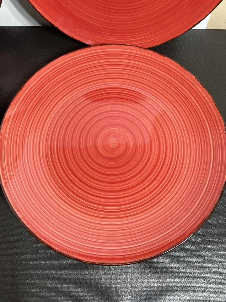 Juego de 4 platos de cerámica para cena Royal Norfolk de 10 1/2" rojo remolino borde marrón Foto 3 de 4