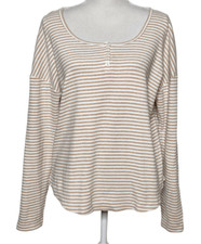 Haven Well Within Womens XL Striped Knit Top Long Sleeve Tee Shirt Light Brown