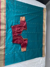 Women Saree Sari with stitched Blouse Rama green brown ready to wear