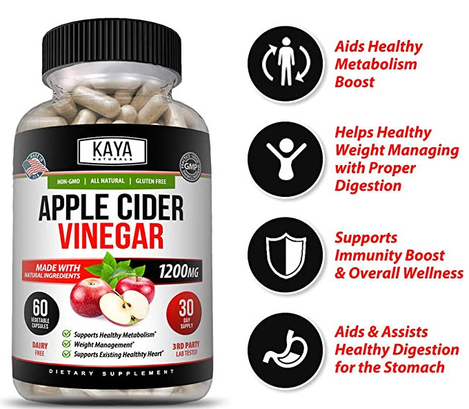 Apple Cider Vinegar Capsules 1200mg Natural Weight Loss, Cleanse