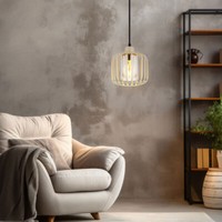 Esszimmerlampe Pendelleuchte HäNgeleuchte Rauchglas Metallgitter Sand Retro E27
