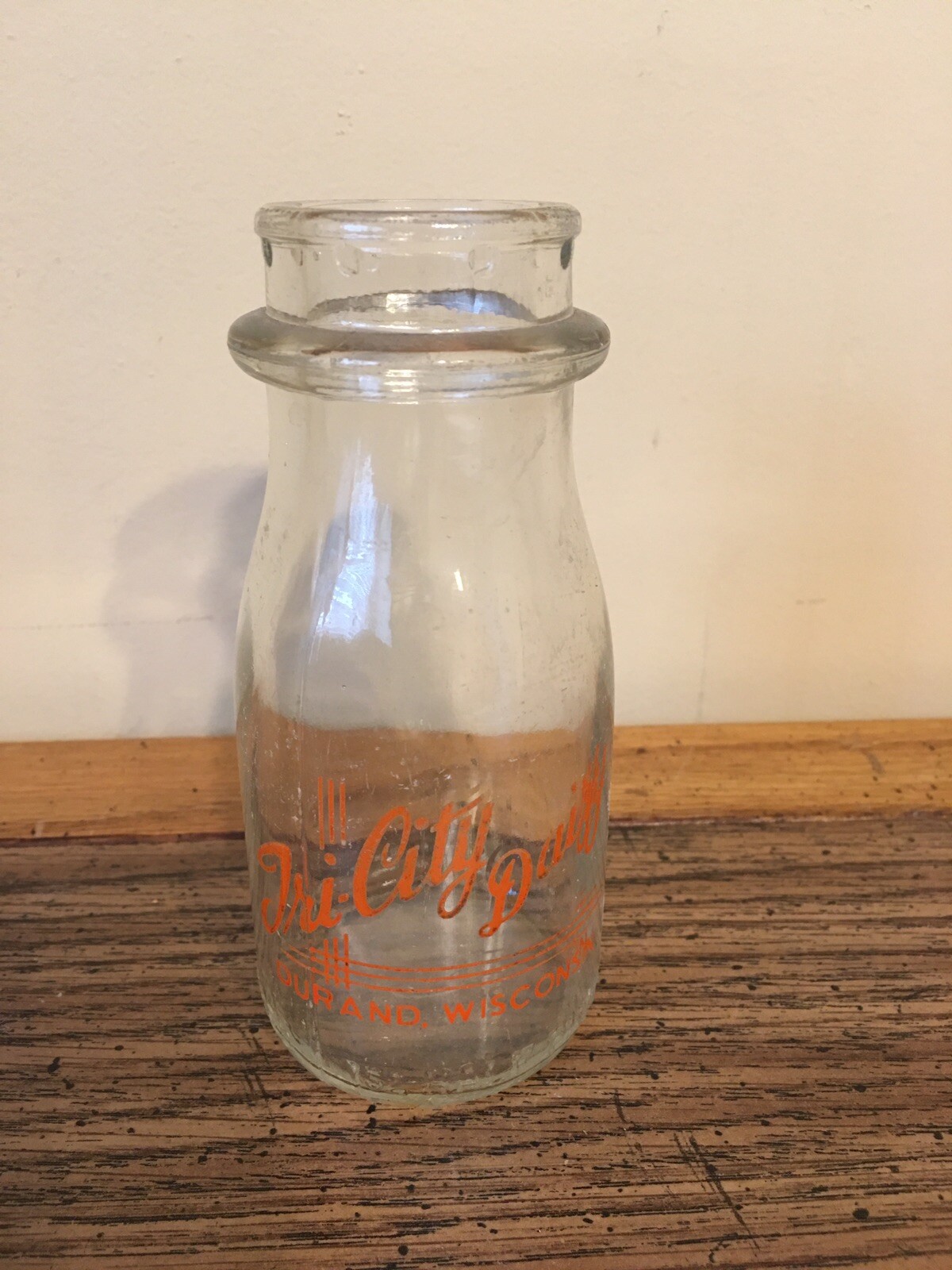 Vintage Tri city dairy Durand WI Half Pint Glass Creamer Wi Tri City