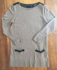 Womens LONG SLEEVE SWEATER DRESS Faux Leather Trim by EIGHT EIGHT EIGHT Brown M